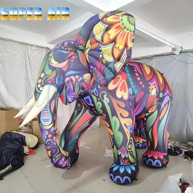 Elefante inflable gigante de 2,5 mH con patrón colorido, mascota animal de la selva, evento, decoración para discoteca, publicidad