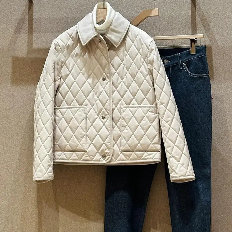 

Classic Double-Sided Woolen Collar Jaet Diamond Stitch Cotton Coat Women's Faion Winter Outerwear by Twosevenandtee