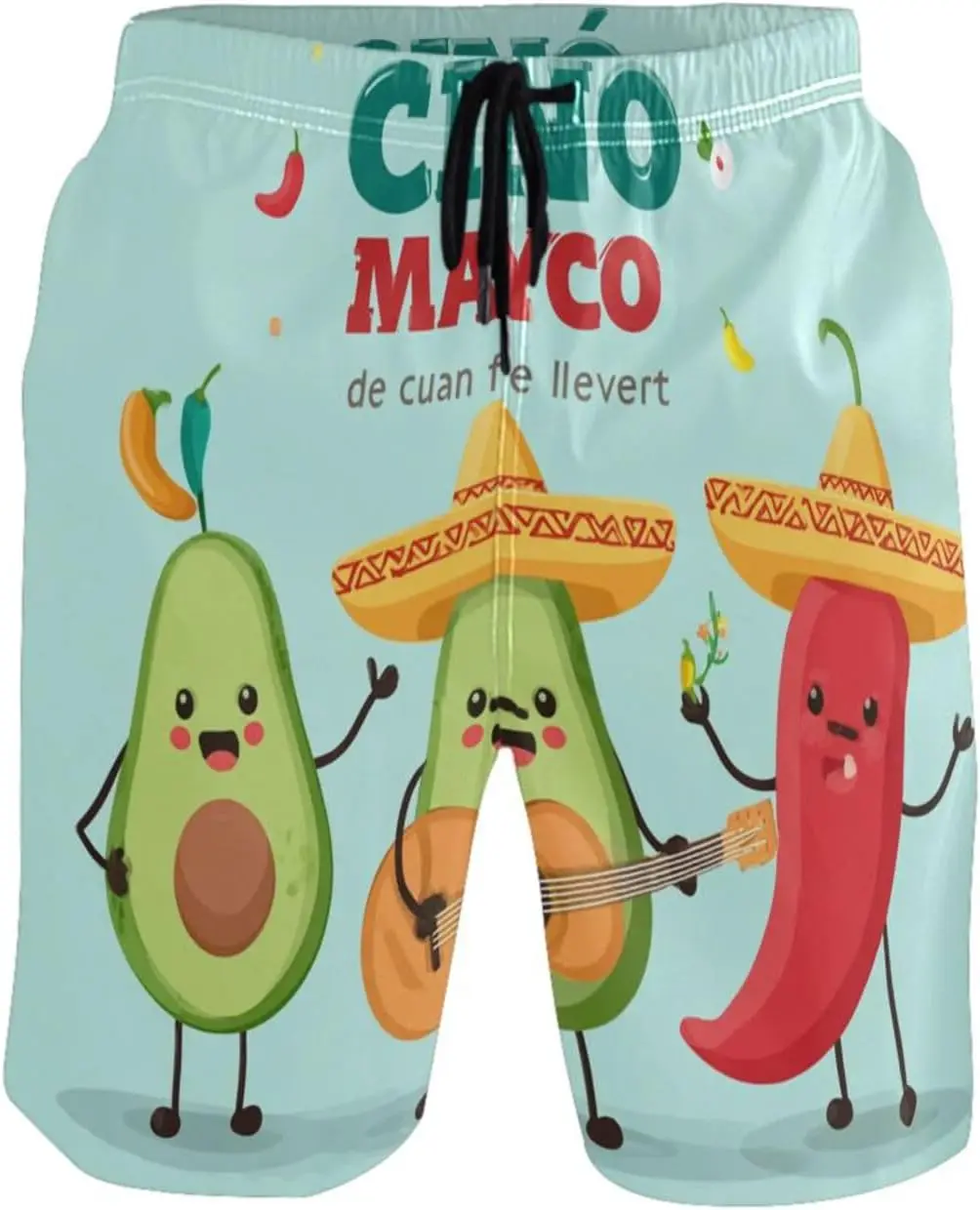 

Cinco De Mayo Avocado Men's Swim Trunks Beach Shorts Quick Dry Swim Board Shorts with Pockets Swimming