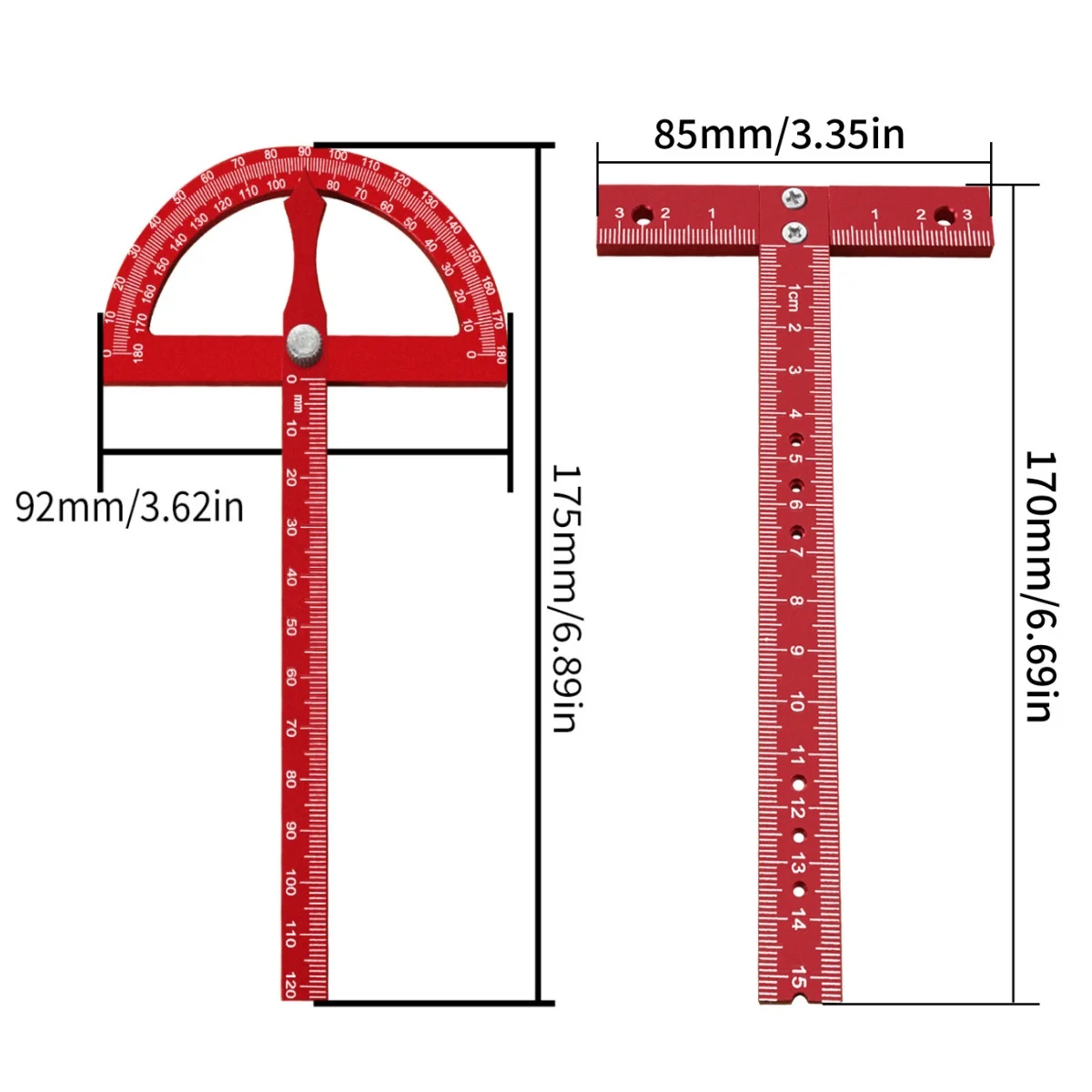 1pc/2pcs Aluminum Woodworking T-shaped Marking Ruler & 180° Protractor Ruler, High Precision Scriber Gauge Wood Measuring Tool