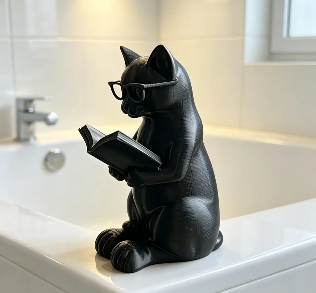 Intellectual Black Kitty Statue 3D Printing Plastic Student Study Companion Ornament For Bookshelf Classroom Decoration