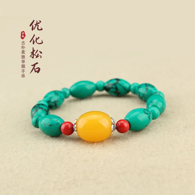 

DIY accessories Cross-border hot sale European, American Bohemian turquoise bracelet imitation beeswax round bead bracelet women