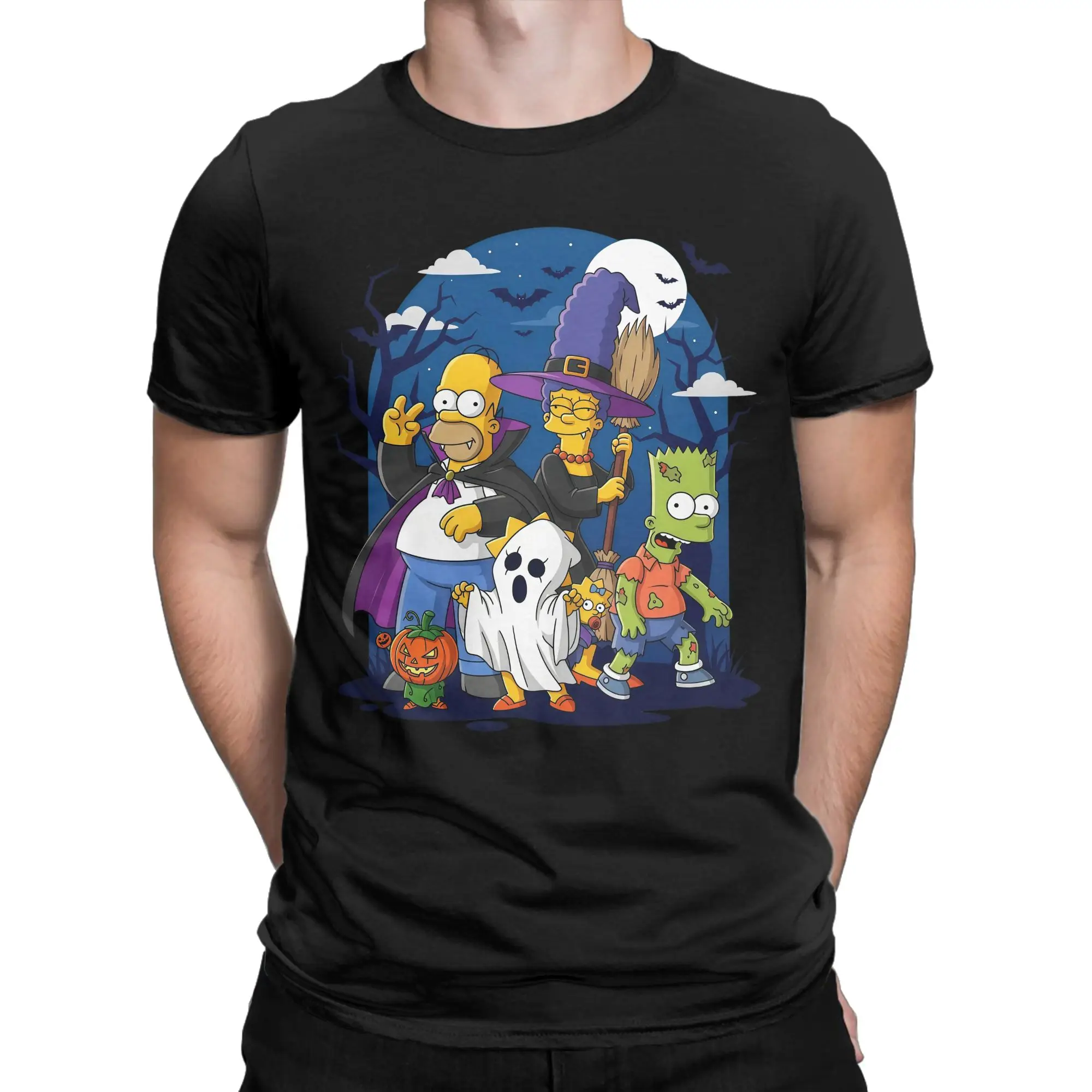 Cartoon S-Simpsons Halloween T Shirt Men 100% Cotton Casual T-Shirts Crewneck  Tees Short Sleeve Tops Summer