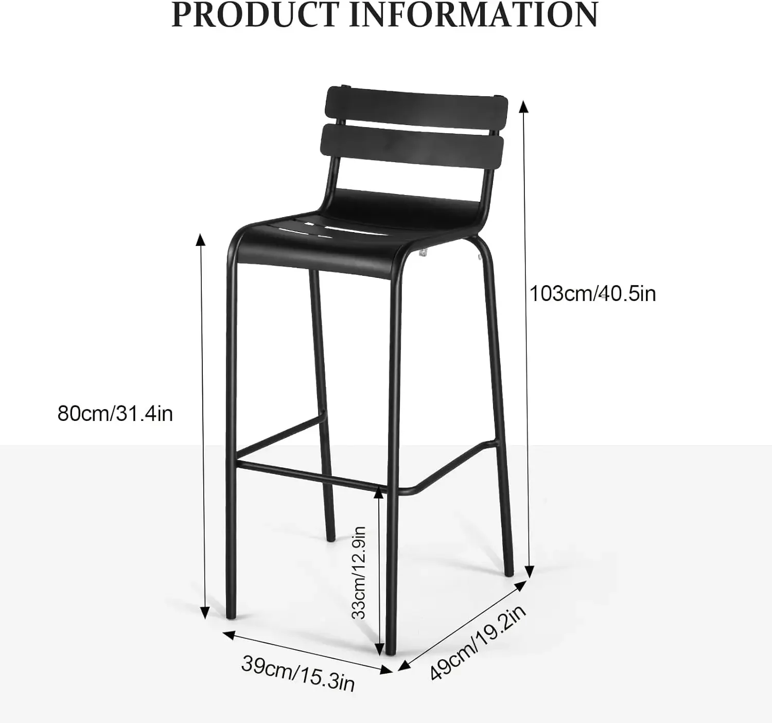 Stools with Backrest Extra Tall Patio Chairs Modern Cafe Chair for Outdoor Indoor Kitchen Dining Stool 31.4inch Seat H