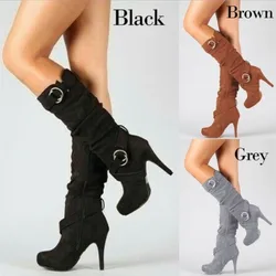Fashion Leisure Women Shoes Vintage Womens Suede Boots Winter Ladies Knee High Boots Block Heel Shoes High Heels Stiletto boots