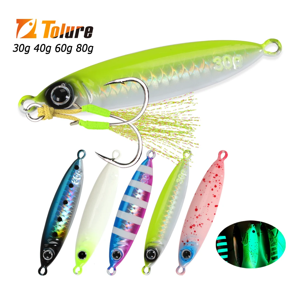 TOLU New 30g/40g/60g/80g Fast Sinking Jigging Fishing Lure Laser Paper Coating Luminous Jig Lure Sea Fishing Trolling Jigging