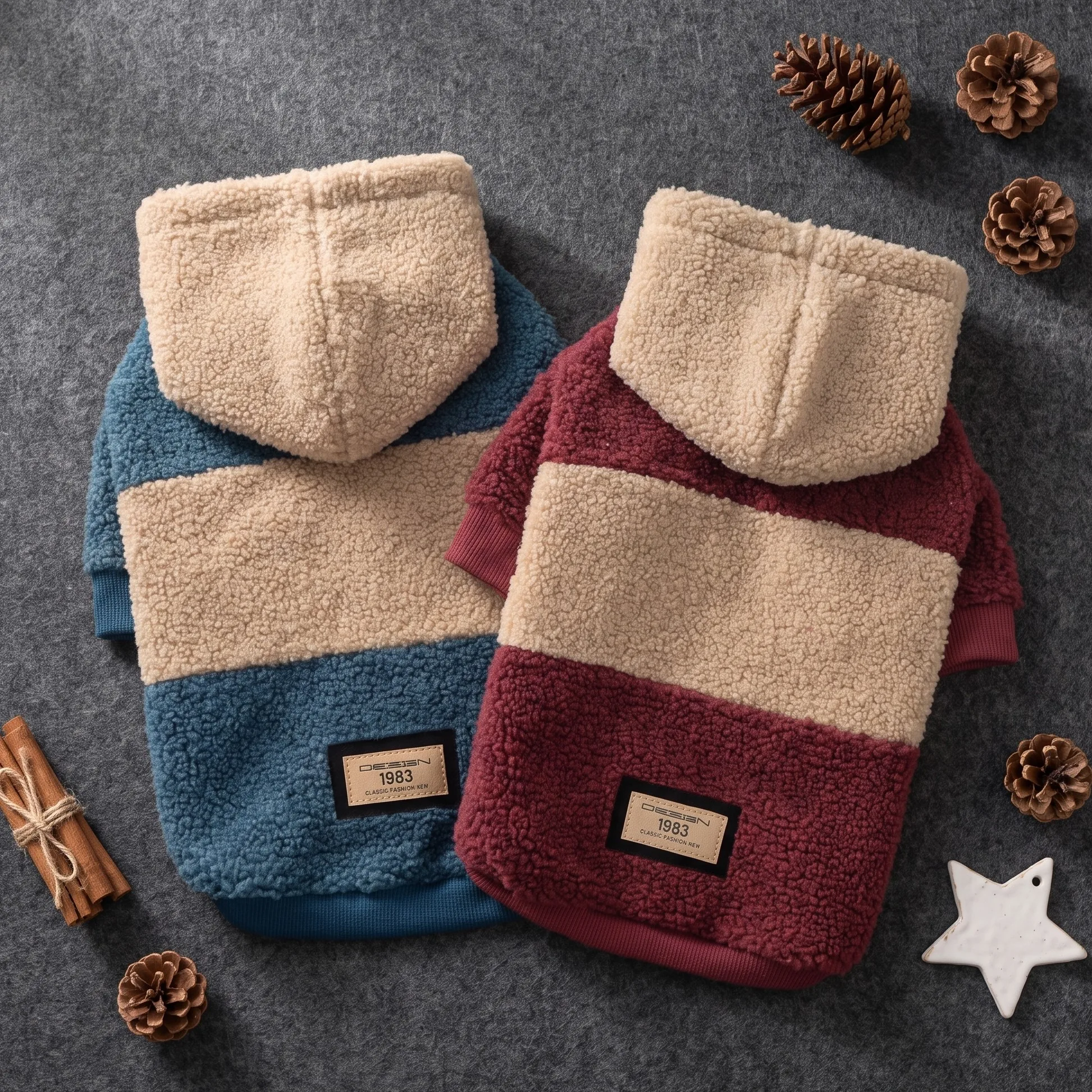 Hundekapuzenpullover, Kapuzenbekleidung für Haustiere, Herbst- und Winterbekleidung für Hunde, farblich abgesetzte Hundebekleidung aus Lammfell, warme Kleidung für kleine Hunde. – Detail 2