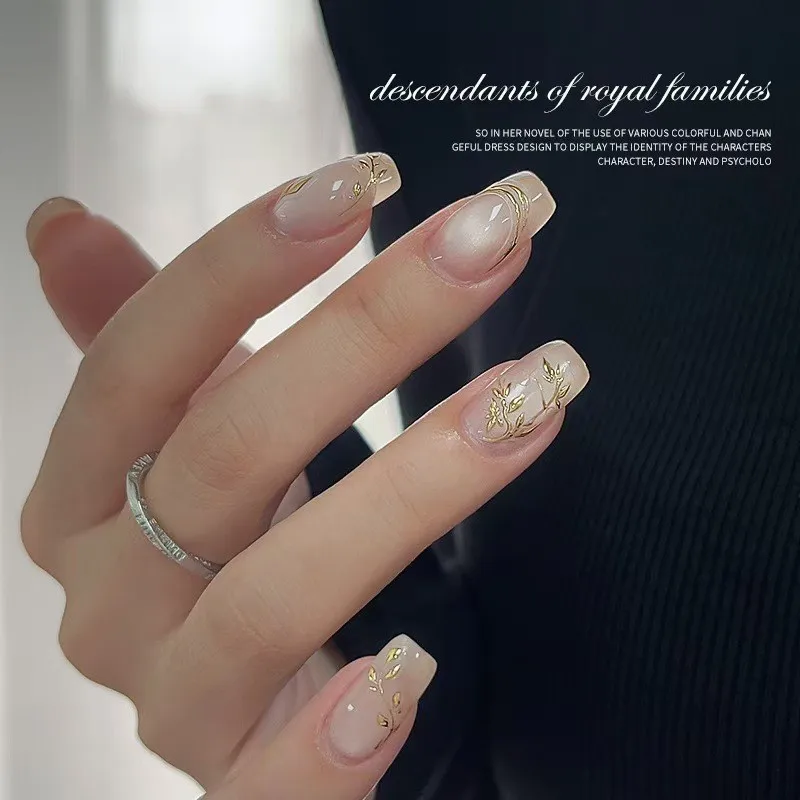 Gold Foil Nail Stickers Chinese Style Gilt Leaf Willow Catkin 3D Embossed Decals for DIY Manicure Wholesale