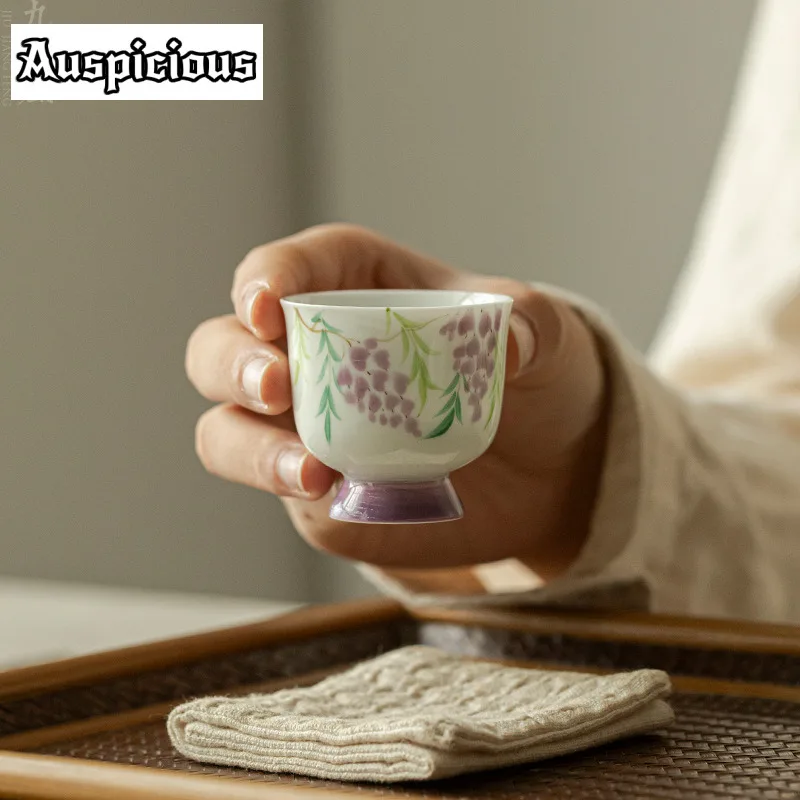 

2pc/lot Hand Drawn Purple Grapes Tea Cup Underglaze Color Master Cup Zen Ceramic Tea-calix Small Tasting Mug Vintage Jug Teaware