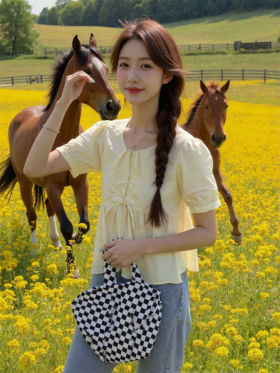 بلوزات أنيقة للنساء ربطة القوس فيونكة ثنيات أمامية مخططة بأكمام طويلة من الكتان بتفاصيل مكتبية للسيدات موضة الخريف الكورية #3