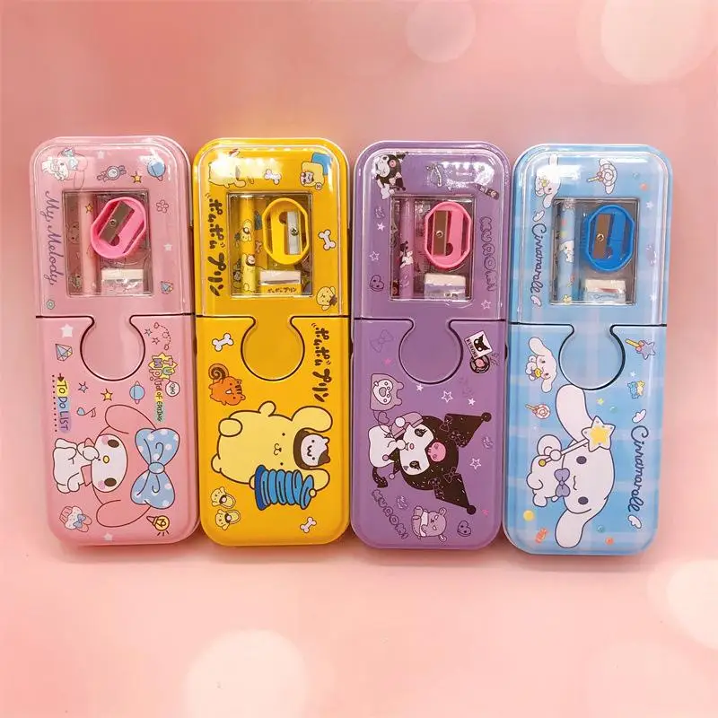 Sanrio Stationery Box Kawaii Cinnamoroll Mymelody Kuromi Student Cartoon Double Layer Pen Box Children's School Supplies