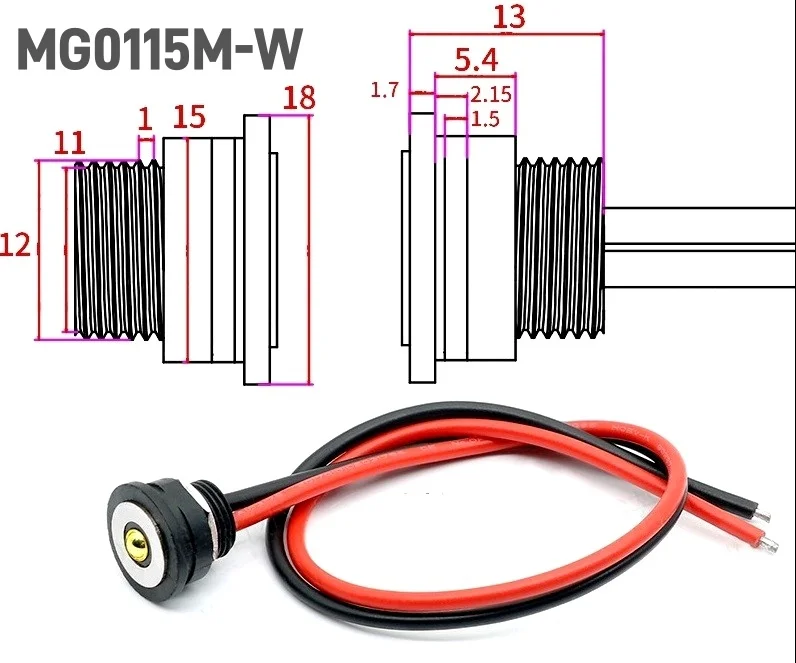 Magnetischer runder Pogo-Pin-Stecker, 10 A, männlich, weiblich, Metall, federbelastet, 1-poliges DC-Ladegerät, 16 AWG-Draht, M12-Gewinde, Gold – Detail 10