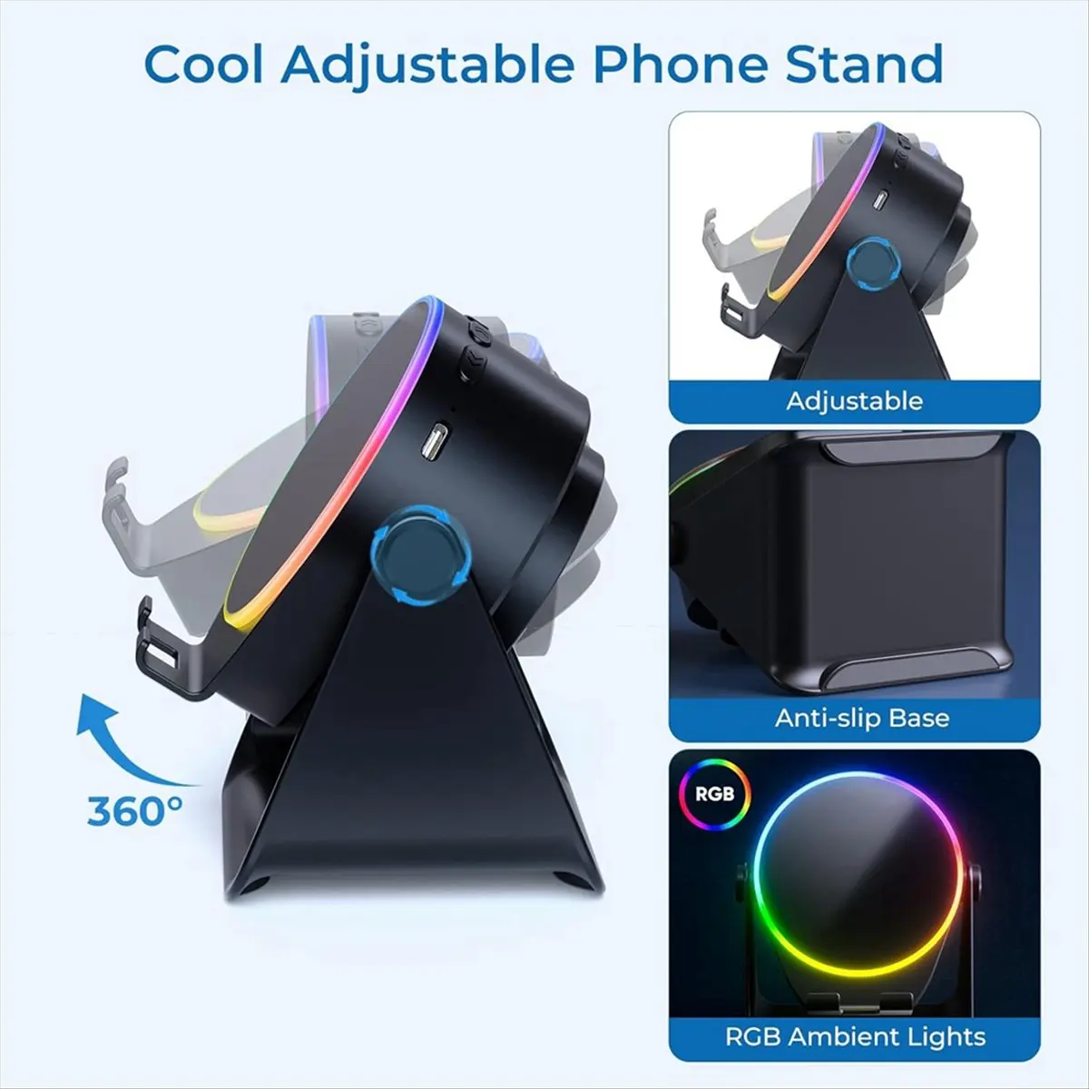 *N21R Wireless Induction Speaker,Cell Phone Stand with Bluetooth Speaker,Stereo Sound,RGB Ambient Light,Smartphone Holder B