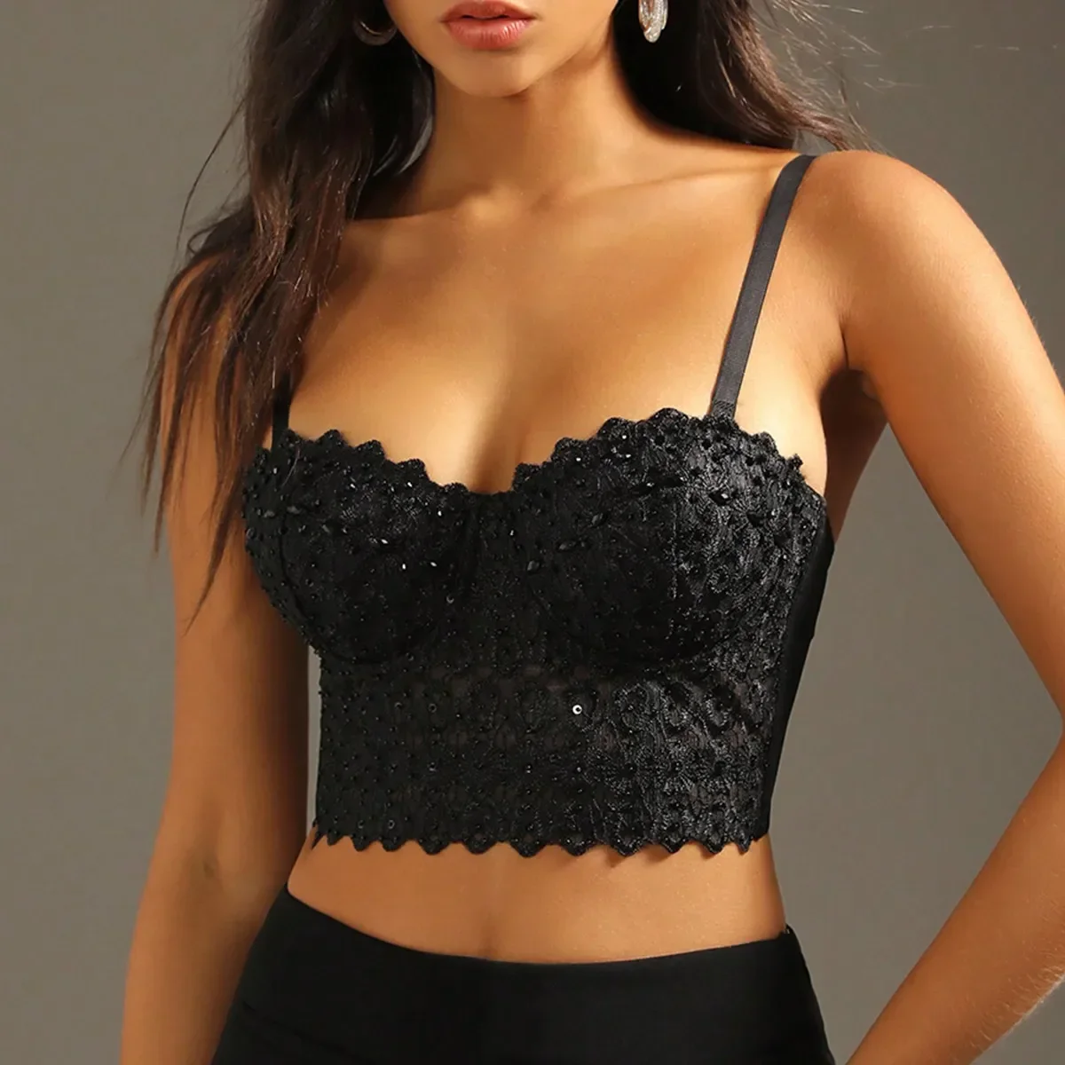 

Tight corset with lace and diamond top, sexy style for wearing on the outside and bra for wearing on the inside