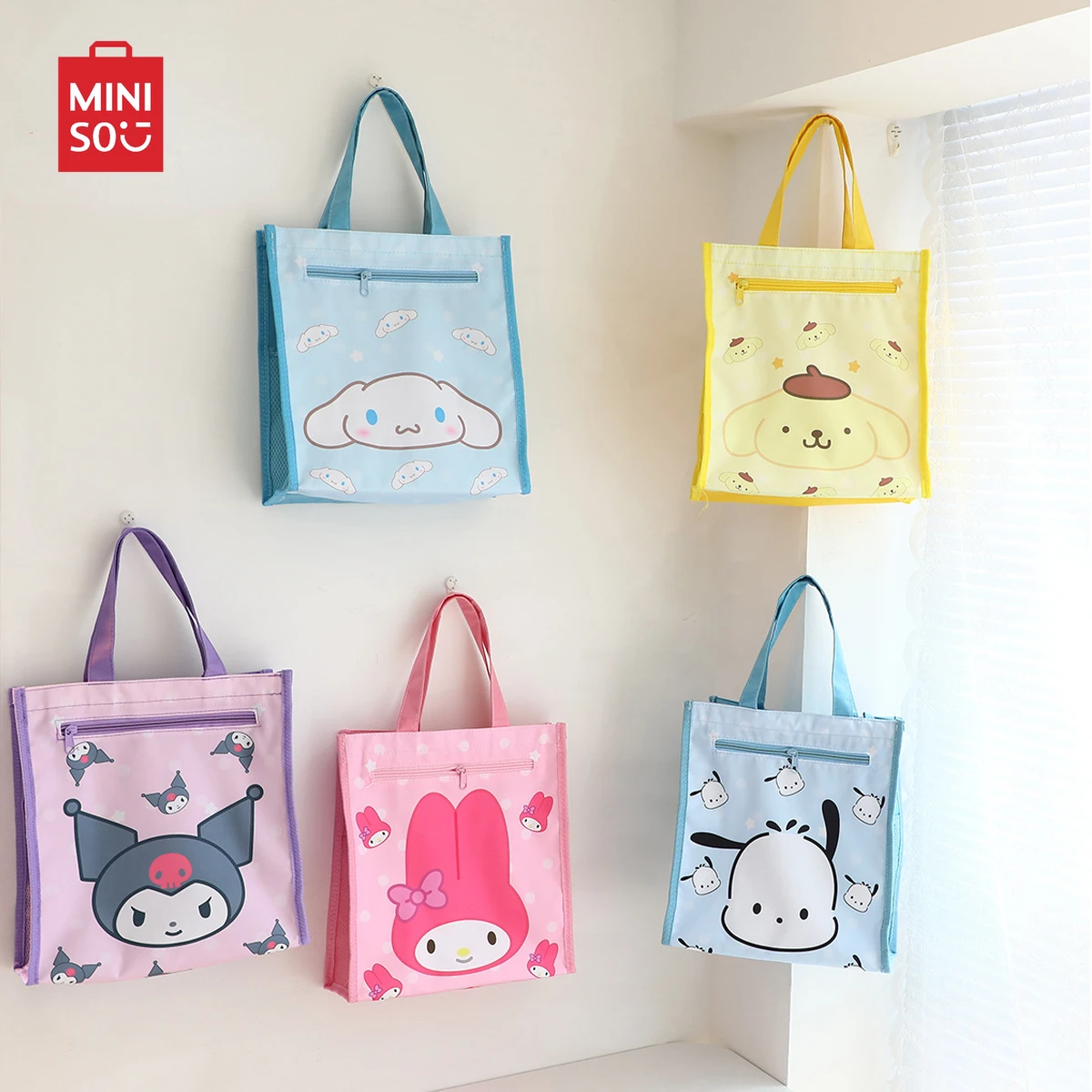 Bolso de mano de doble capa con estampado de Anime Sanrio Hello Kitty Melody, bolsa escolar a prueba de agua, Cinnamoroll Kuromi, para regalo, 2024