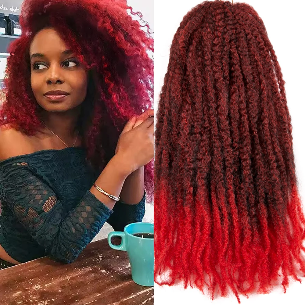 

Синтетические волосы для плетения косичек VERVES Afro Kinky, 18 дюймов, для крючкового плетения, 30 прядей/упаковка, бордовый красный омбре, афро-косы.