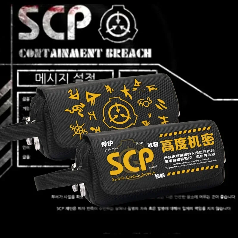 Anime SCP Foundation Unisex Multilayer Flip Print School Supplies Storage 20.5x9.5x5.5cm Pen Case Stationery Gift