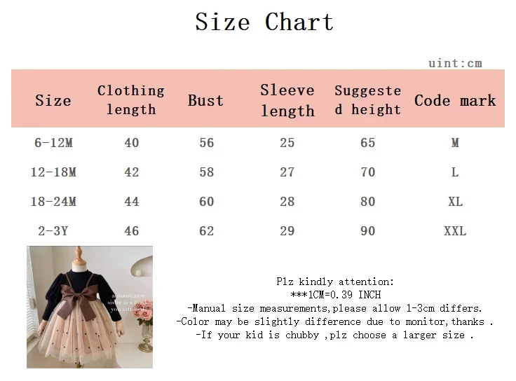 Princess Dress for Baby Girls Black Long Sleeved Patchwork Mesh Skirt Spring&Autumn Korean Style Clothing for Toddlers 0-3 Years