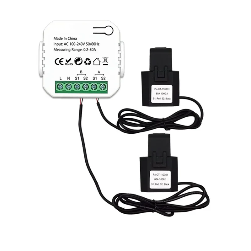 B63B-Tuya Smart Zigbee Energy Meter 2 Way Bidirectional With Current Sensor Clamp App Monitor Power 100-240VAC,2 Channels 2CT Du