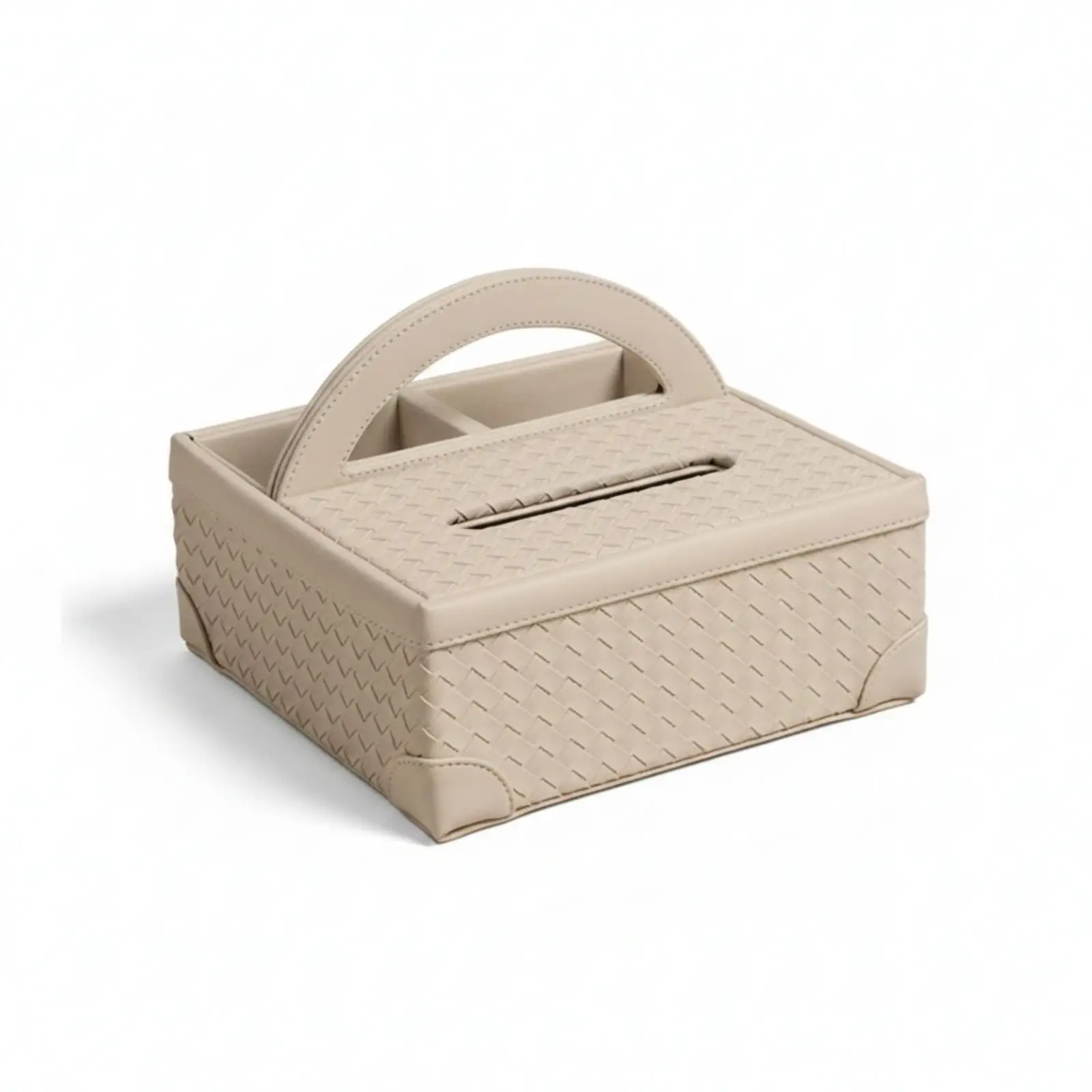 Table tissue holder, woven tissue dispenser, imitation leather