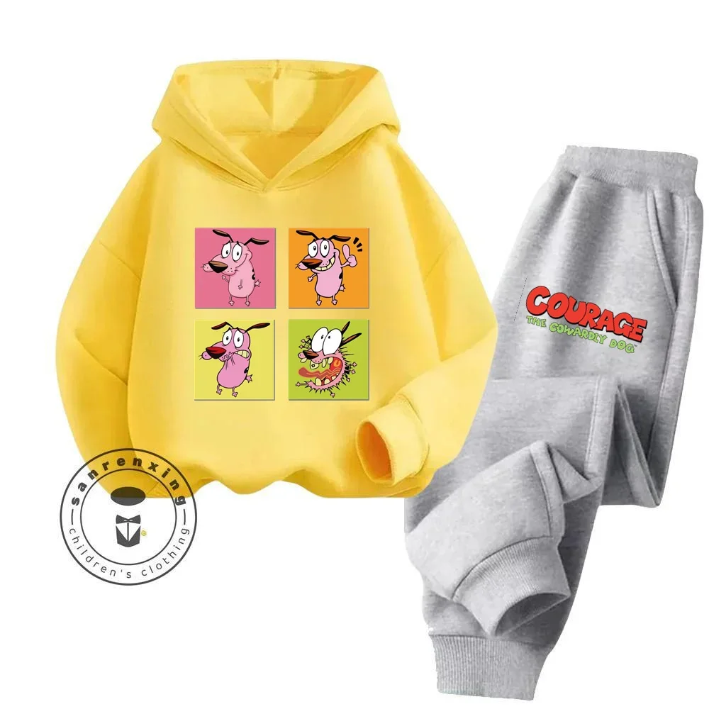 Courage the Cowardly Dog Low Maintenance Clothing Wash Friendly Cartoon Patterns Sunny Cheap Fall Winter Children Hoodie Set