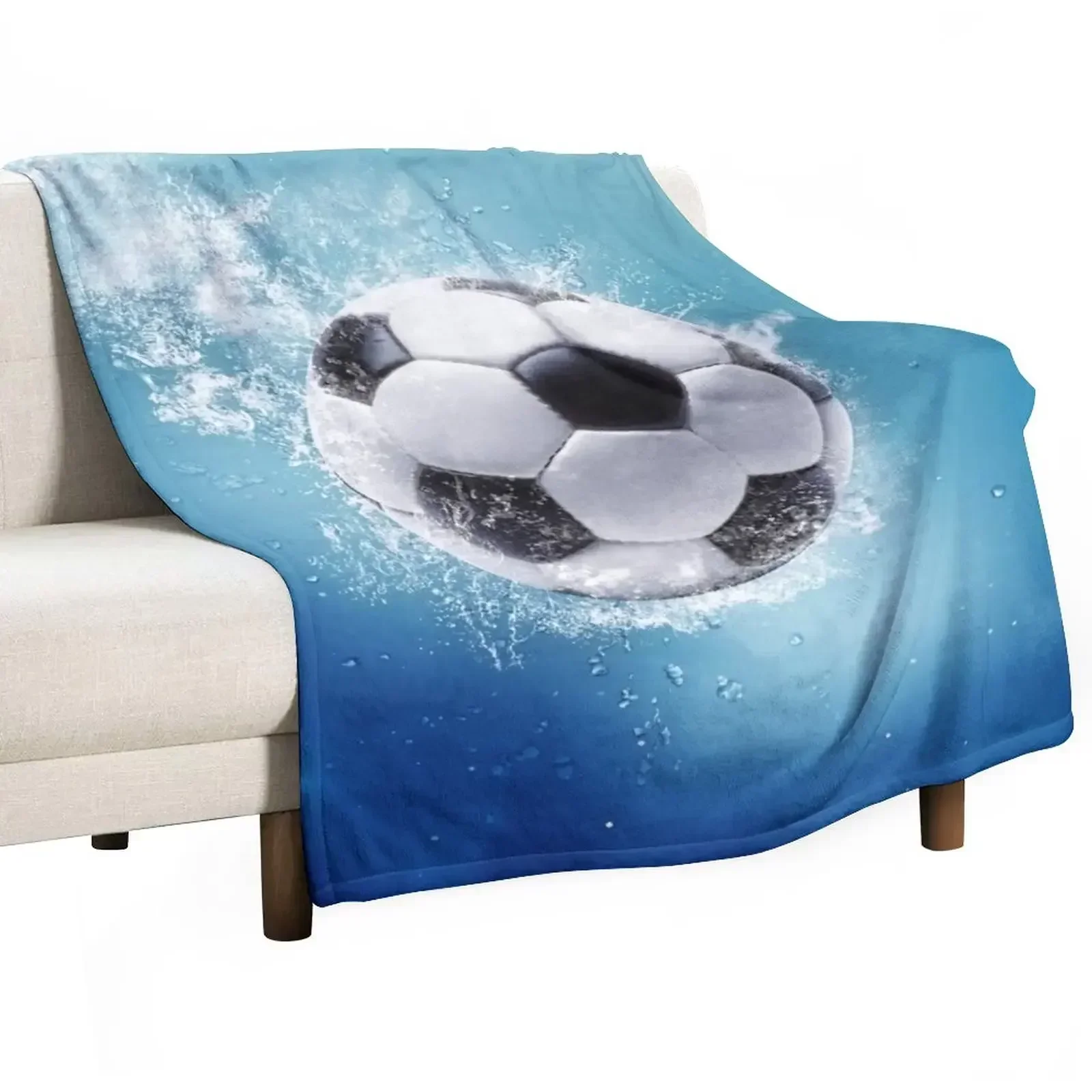 Soccer Water Splash Throw Blanket Wrinkle Resistant Lightweight Blanket