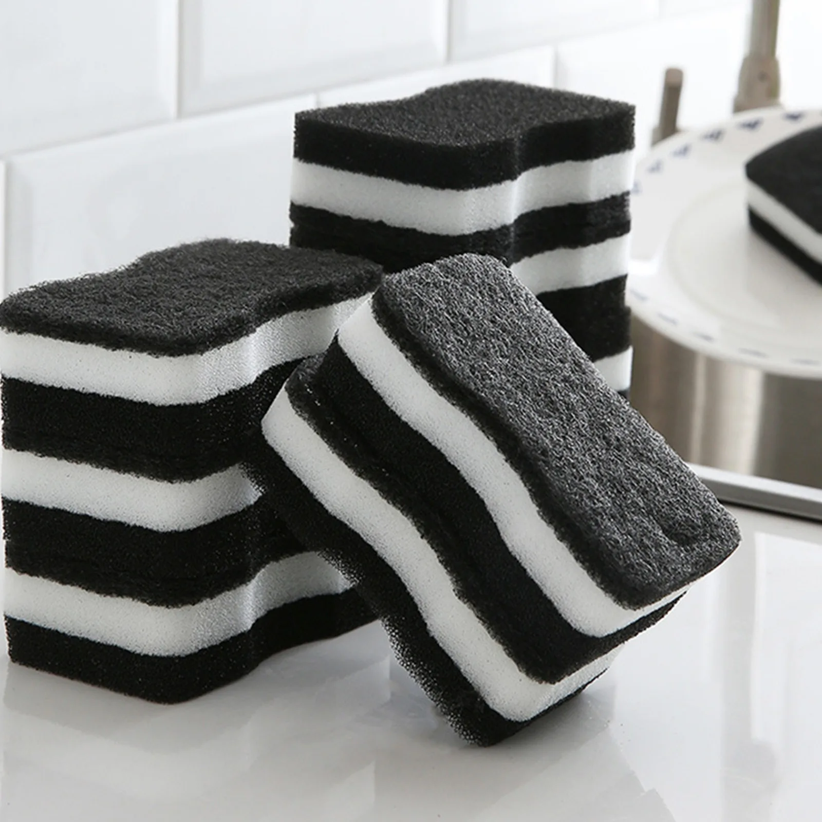 5PCS Black Dish Sponge Scouring Pad Kitchen Cleaning Sponge Wiping Loofah Multi Purpose Kitchen Cleaning Brushes