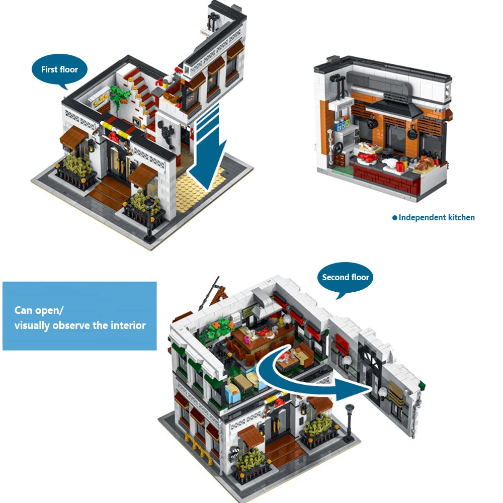 4132 pezzi, set di blocchi da costruzione per ristoranti di frutti di mare, kit di costruzione di case modulari MOC, edifici di paesaggi stradali urbani, regalo per affilisti