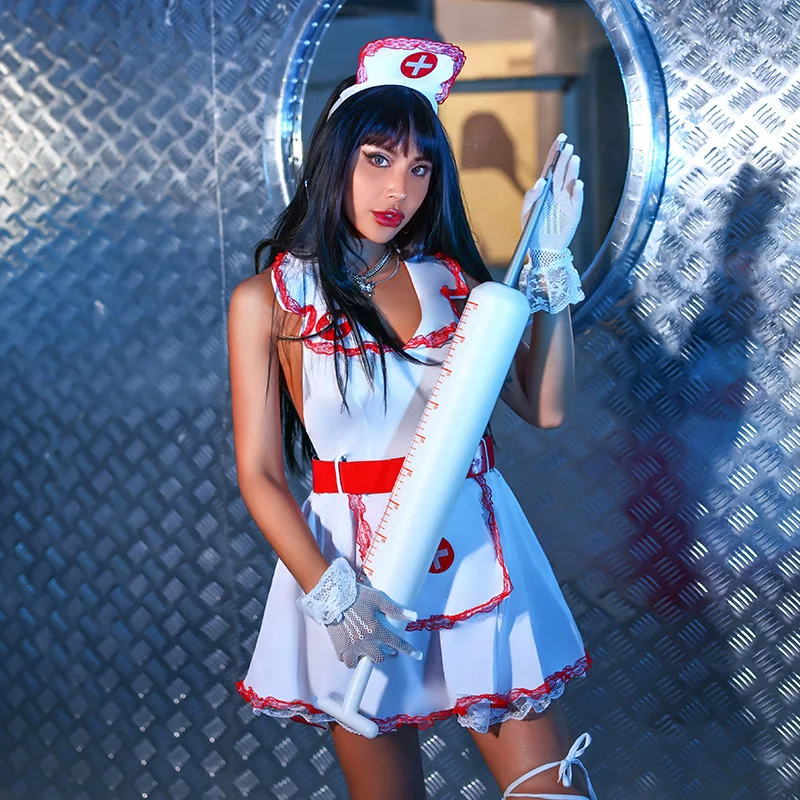 Halloween Nurse Costume for Women Carnival Festival Party Rave Outfit Doctor Cosplay Anime Sexy Uniform Skirt Set Hat Dress Up