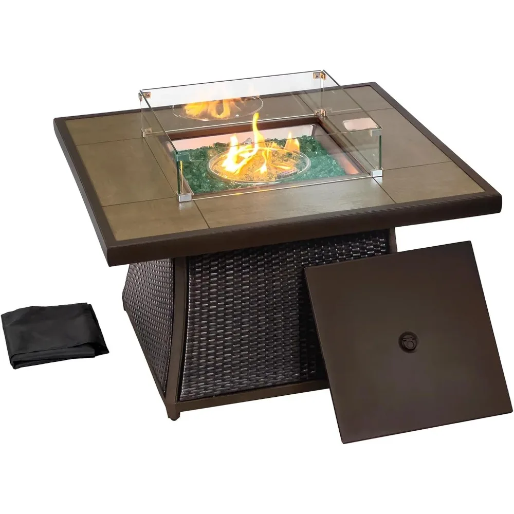 

42" Outdoor Fire Pit Table for Patio, Propane Fire Pit Coffee Table with Square Base Patio Heater, CSA Certified