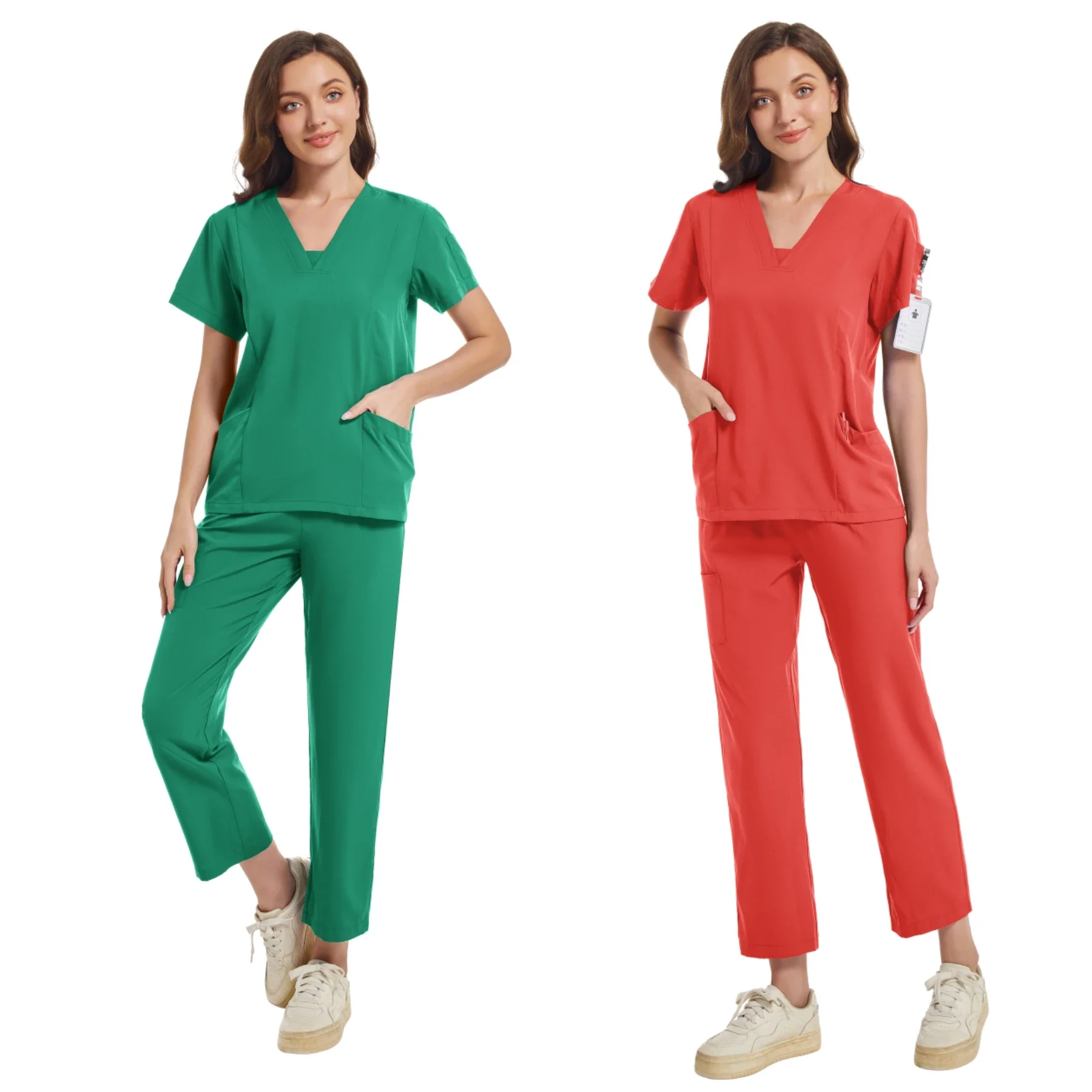 Kurze Ärmel bequeme V-Ausschnitt Krankenhaus Krankens ch wester medizinische Peelings Uniform Anzug Dcotor Medico Peeling Pflege Uniform Frauen Jogger Set