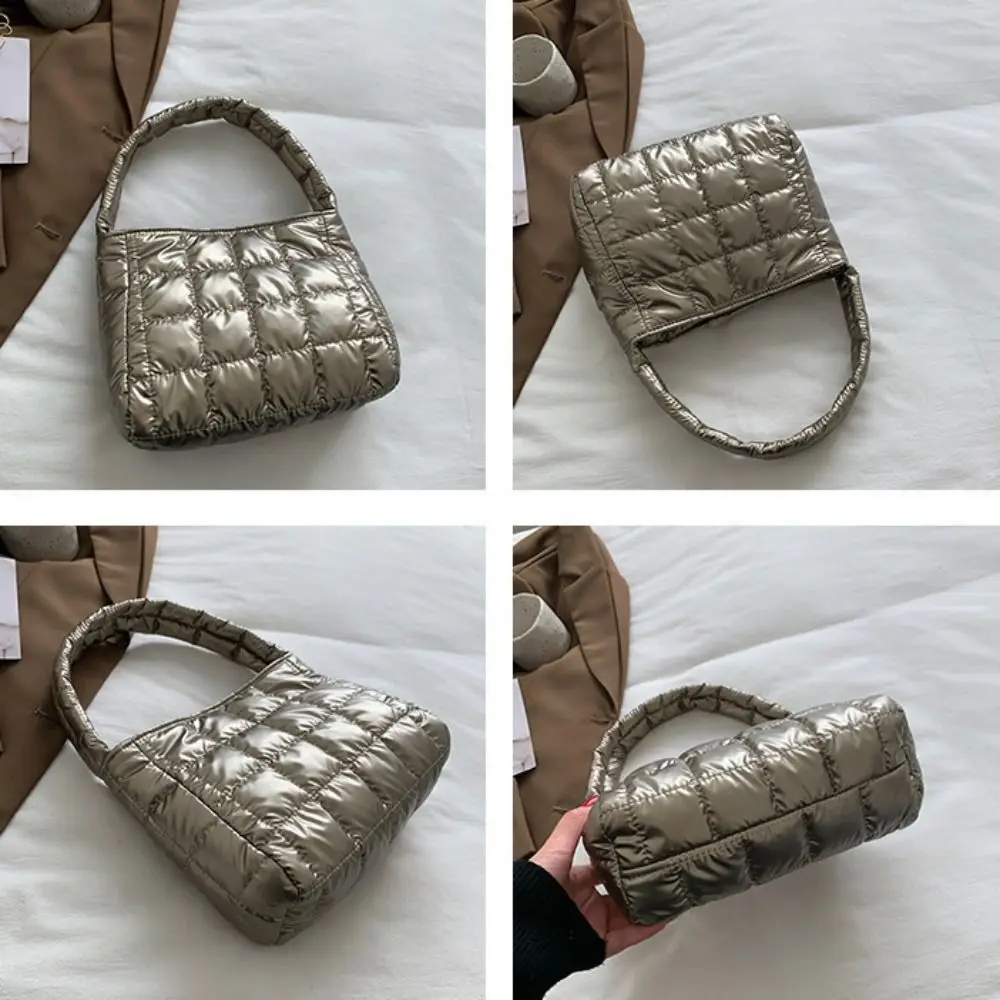 Bolso de mano acolchado de algodón suave de ocio, bolso de mano de algodón bordado para ir al trabajo, bolso hinchado Simple de moda, Unisex