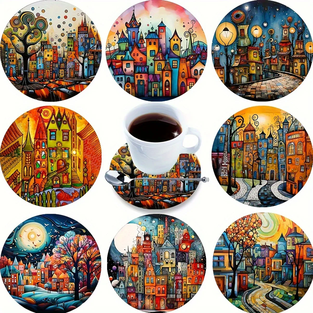 8 pieces - Wooden coasters, anti slip and heat-resistant dining table decorations, coffee shop restaurant gifts