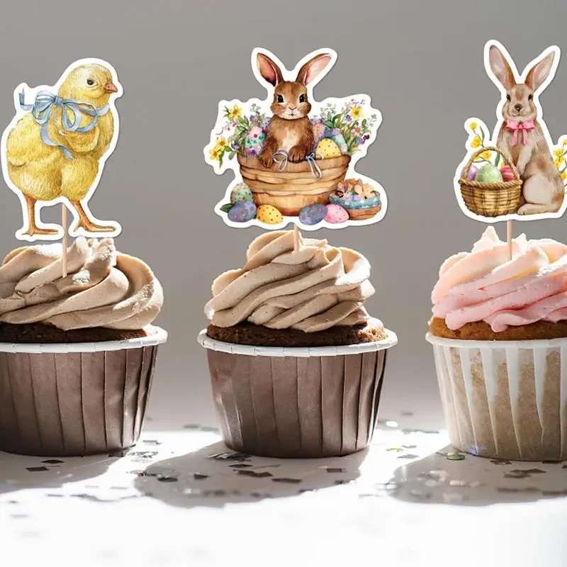 Cake Topper For Easter 8pcs Cartoon Paper Bunny Cupcakes Toppers Cupcake Decorations With Sticks For Candy Box Cupcakes Photo