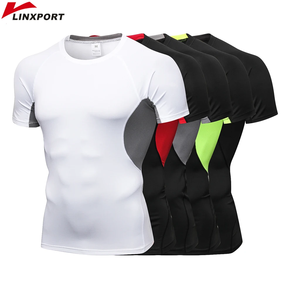 Male Running Short Shirts Quick Dry Tracksuit Muscle Training Tshirt Breathable Gym Clothing Compression Jacket Men Fitness Tops