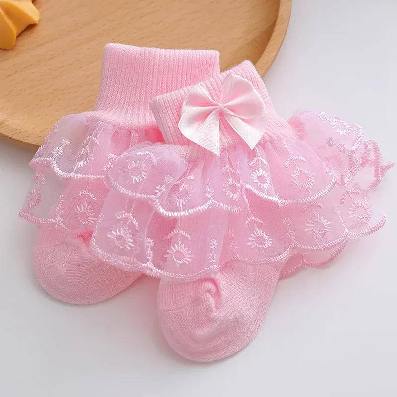 0-24Month Newborn Baby Socks for Girls Cotton Lace Infant Girls Sock Princess Bow Toddler Baby Girls Socks Spring Summer