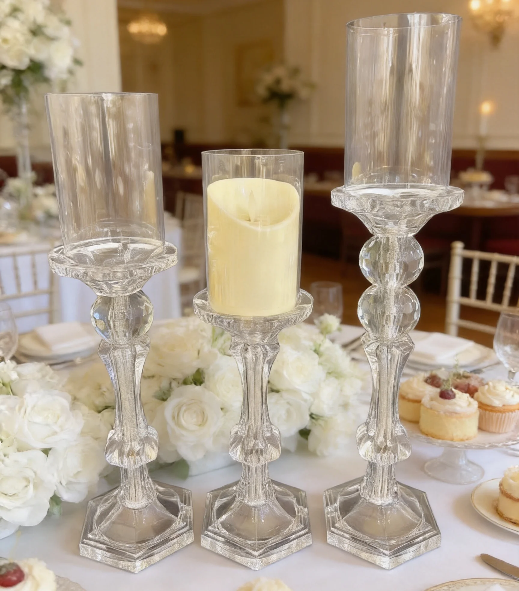 10 sets (30pcs) of transparent acrylic candle holders, centerpiece decoration for wedding and party dining tables