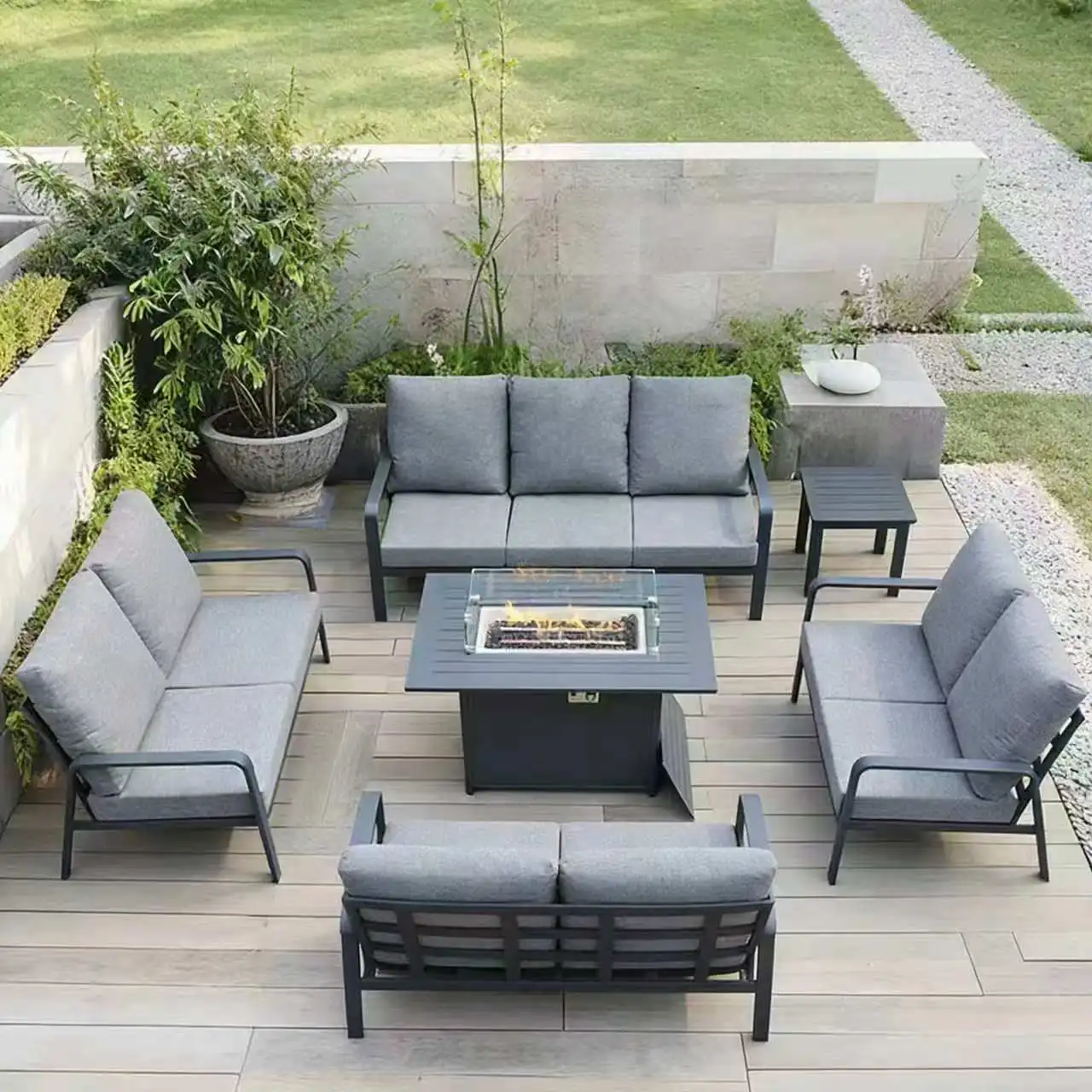 & Durable Comfortable Nordic Minimalist Modern Outdoor Furniture Set 3-Seater Lightweight Aluminum Build UV Protected Cushions