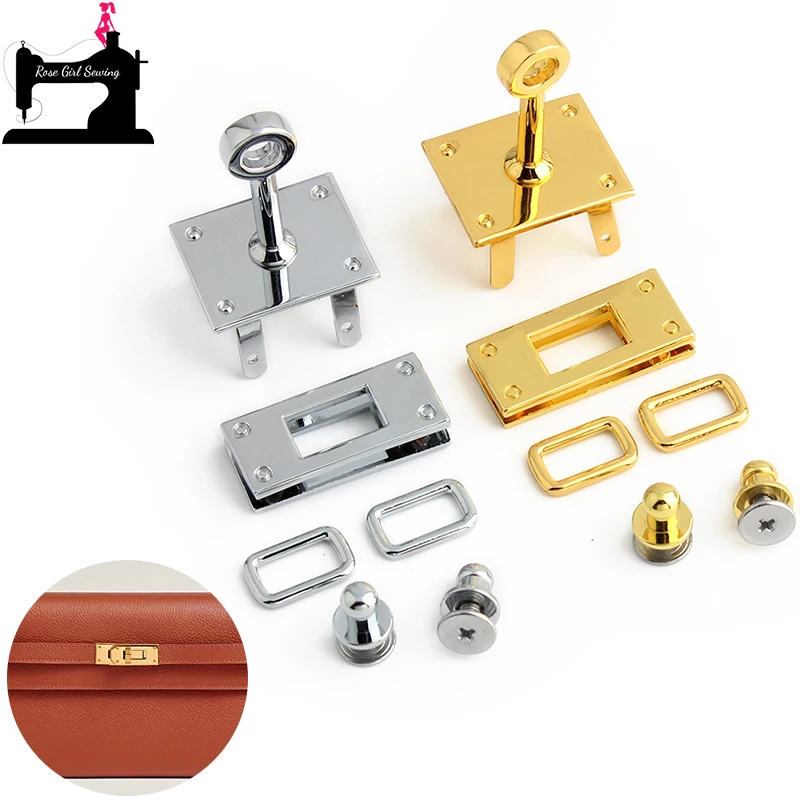 

2/10Sets Gold,Silver Rectangular Eyelets With Rivet For Woman Handbag Purse Bags Clasp Turn Lock Puller Slider Lock Accessories
