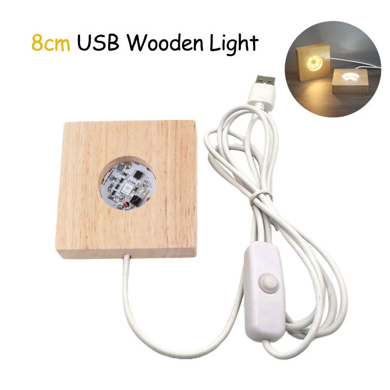 LED Night Light Wooden Square Base Holder Display Stand for Crystals Glass Ball Illumination Lighting Accessories Handicraft