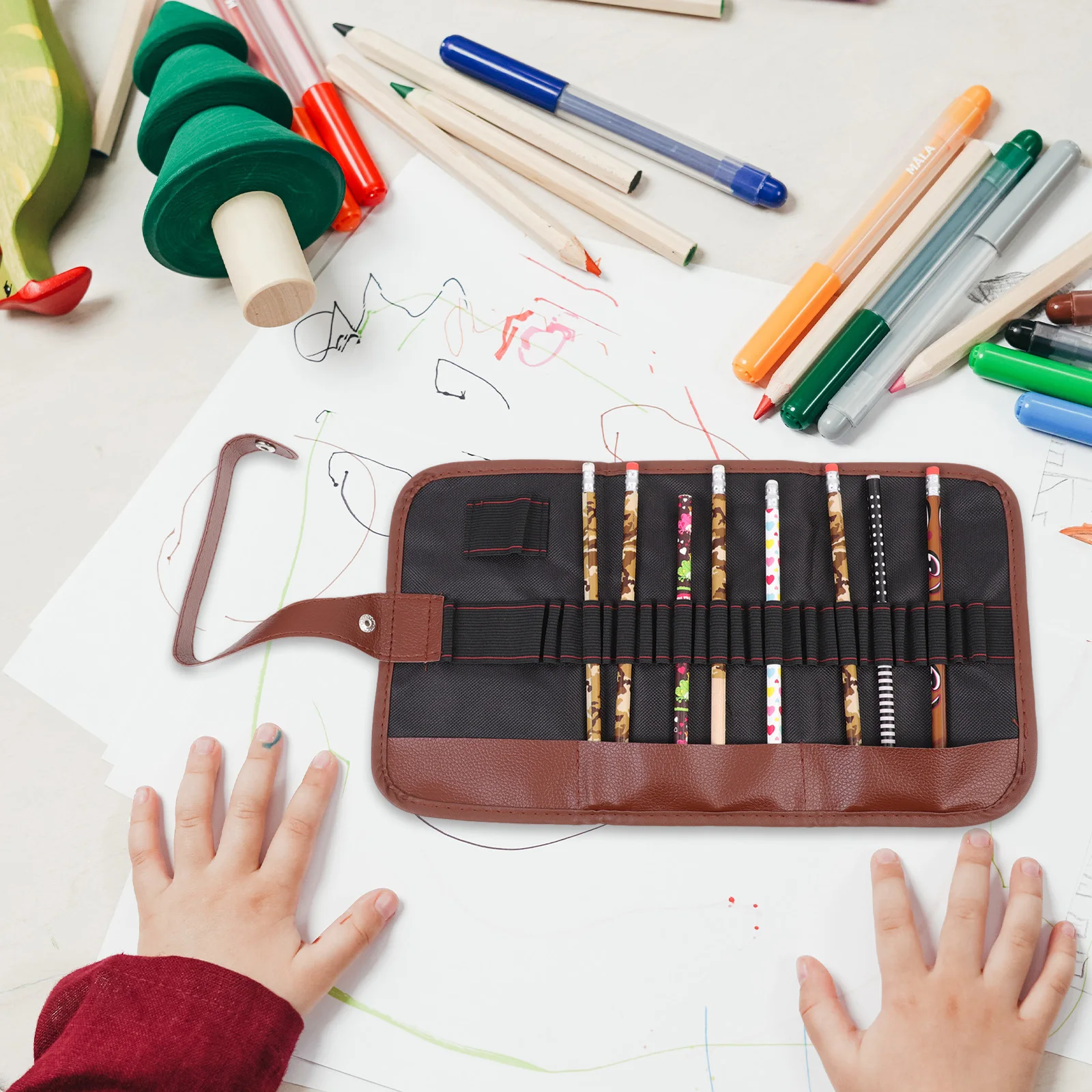 

2pcs Large Capacity Canvas Pencil Bag Rolling Storage Pouch Pen Holder For Drawing Pens Markers Oil Painting Brushes Erasers
