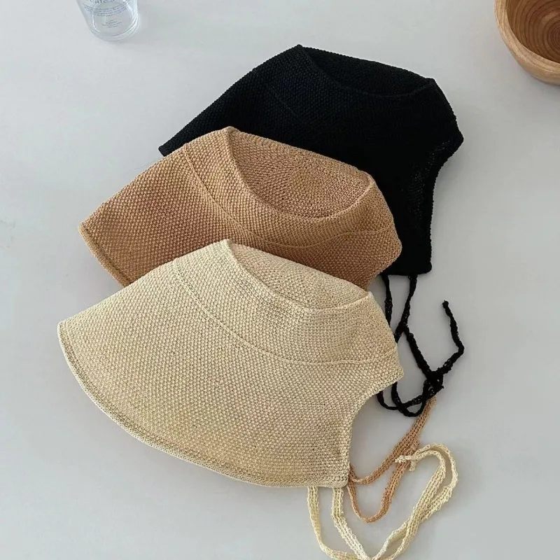 Korean Ins Solid Color Casual Versatile Cotton and Linen Loli Hat Spring and Summer French Flat Top Big Brim Bucket Hats Women