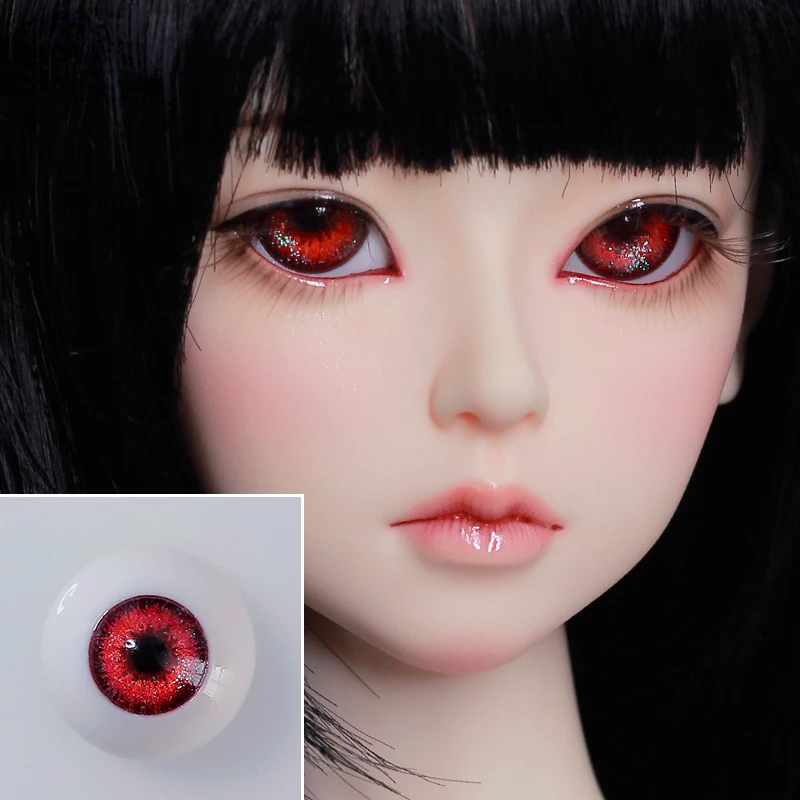 BJD Doll Eyeballs 18mm Round Demon Red Resin Eyes Handdrawn Pupils