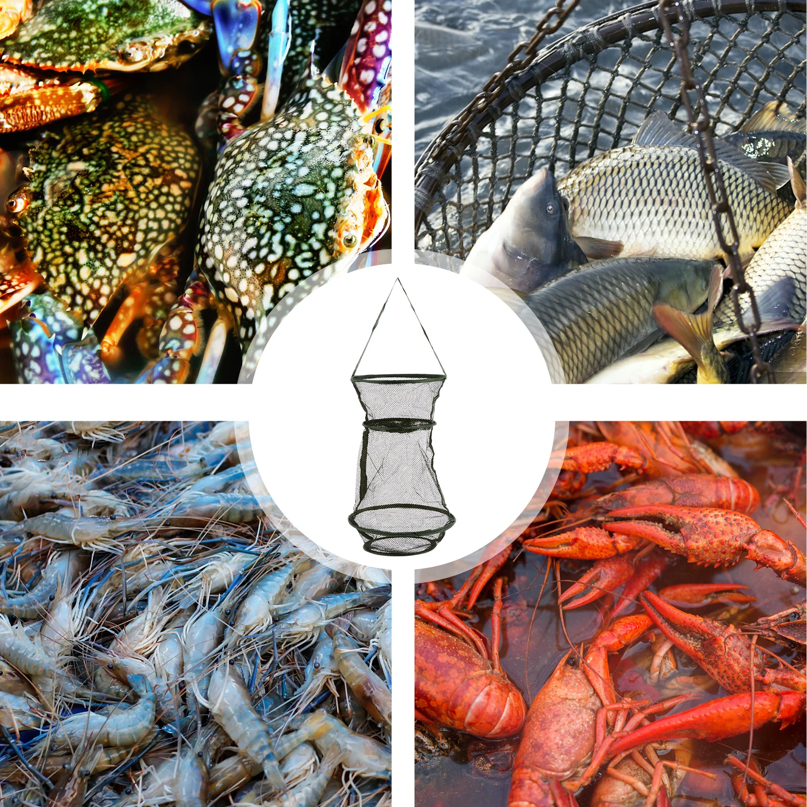 

Shrimp Net Spring Wire Frames 3 Layers Foldable Portable Tool Outside Fishing Trap Net Cage Green Fishing Trap Cage Outdoor