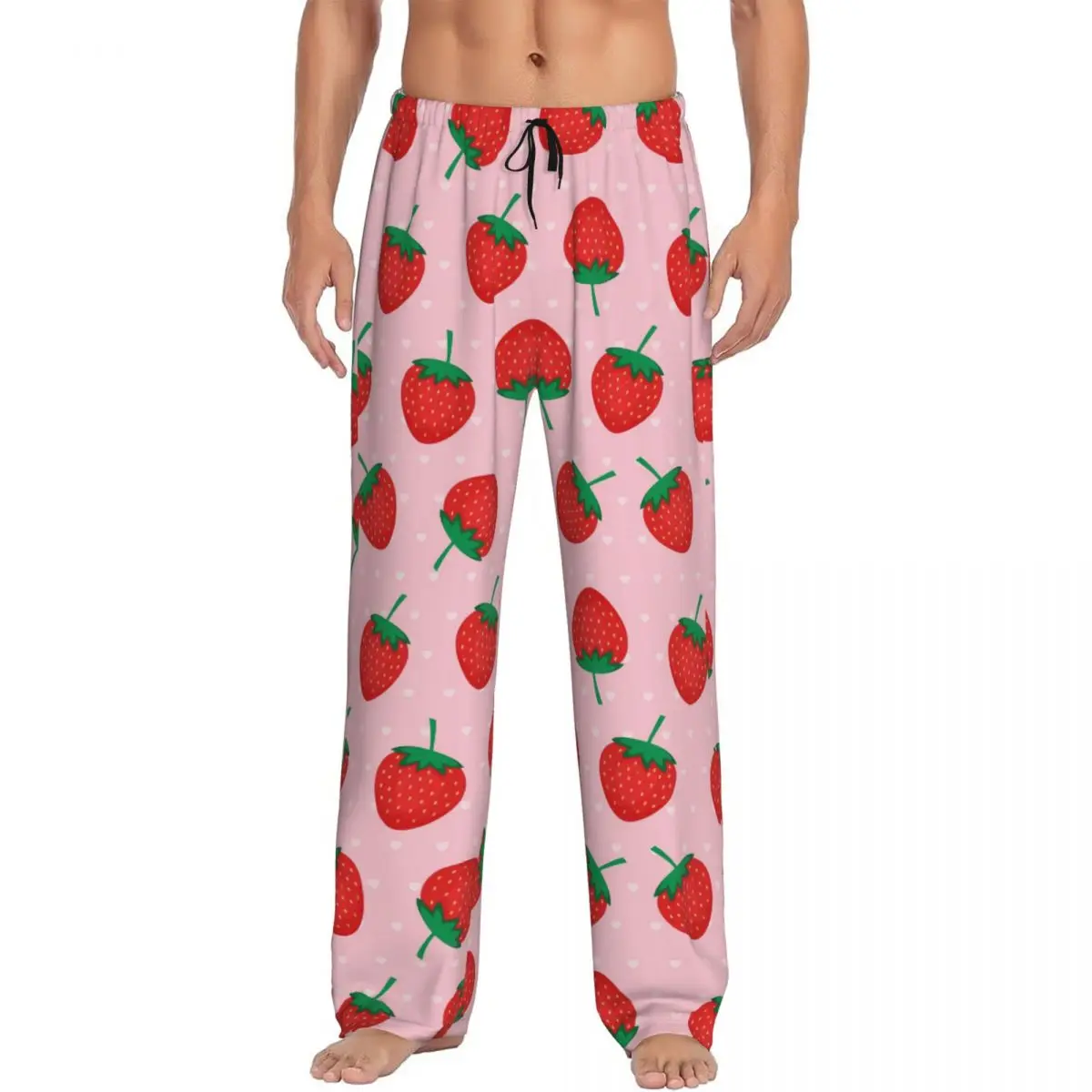 Custom Pink Summer Strawberries Print Pajama Pants Men Sleepwear Sleep Lounge Bottoms with Pockets