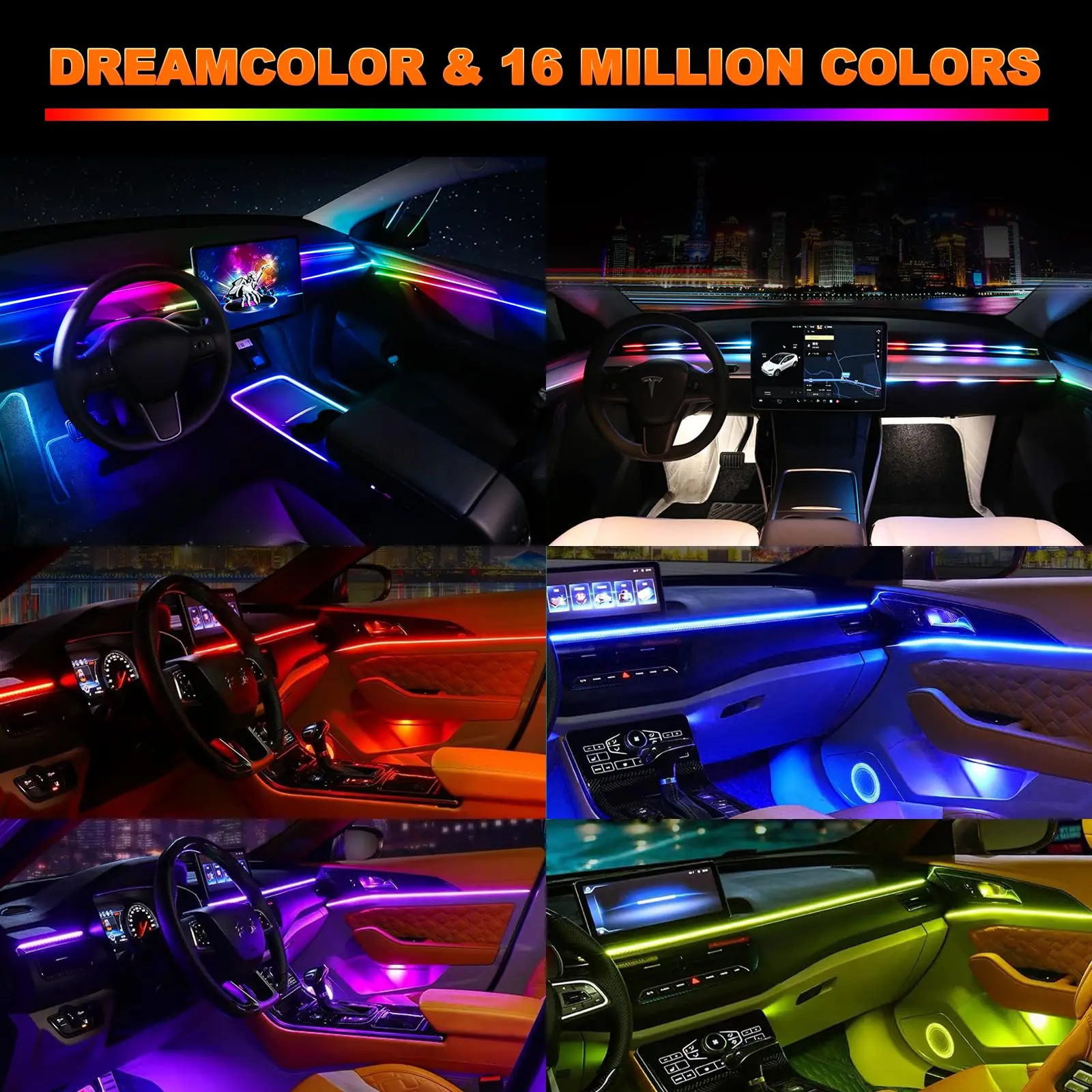 Acrílico LED Interior Strip Light, iluminação ambiente do carro, RGB lâmpada decorativa, 2in 1, Dreamcolor Neon dinâmico, Tesla Model 3, Y, S, X