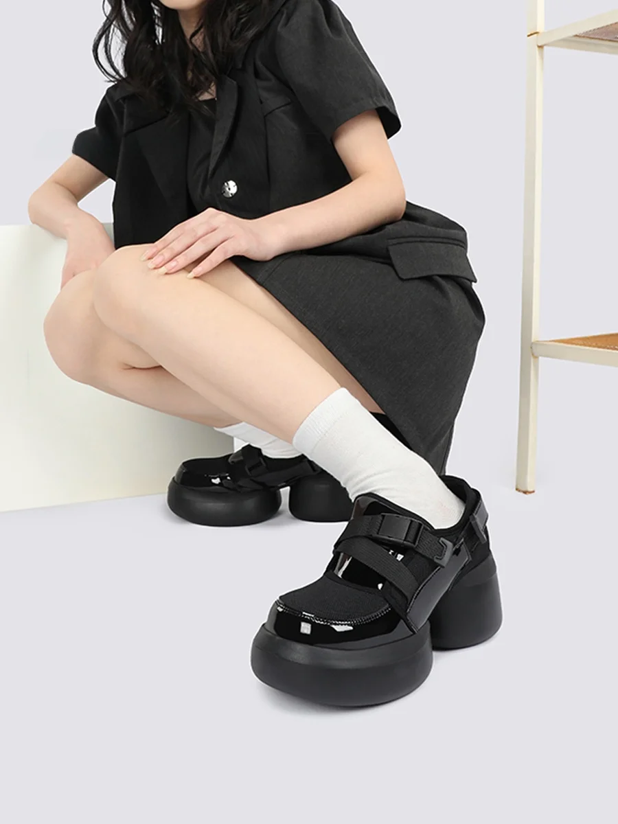 Enqo Original 2026 Summer Spicy Girl Heightening Thick Bottom Shoes Black Mary Jane Mesh Leather Sports Single Shoes Women