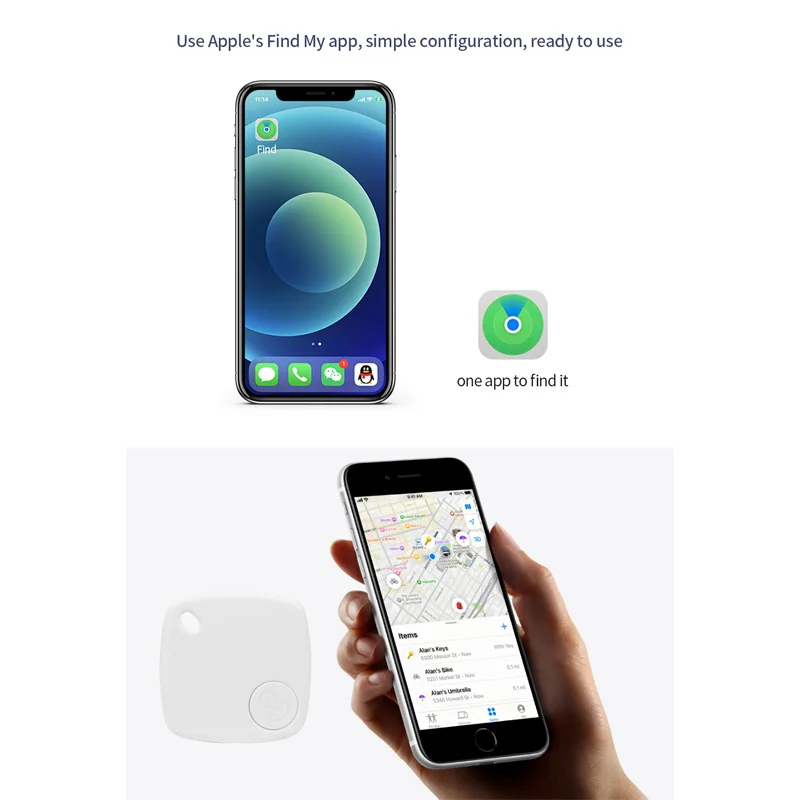 Bluetooth Anti Loss Device IOS Wallet Locator Smart Tag Mini GPS Tracker Keychain Luggage Pet Finder Works with Apple Find My