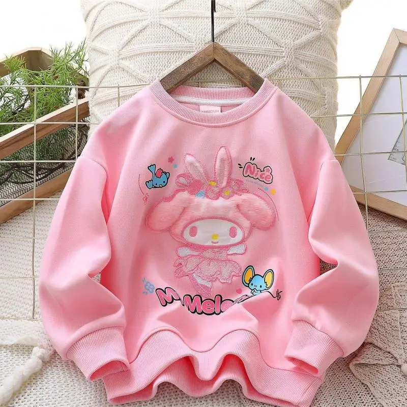 Girls Sweatshirt Spring Autumn Anime Sanrioed My Melody Long Sleeve Cartoon Embroidery Tops Casual Fashion Children's Clothing