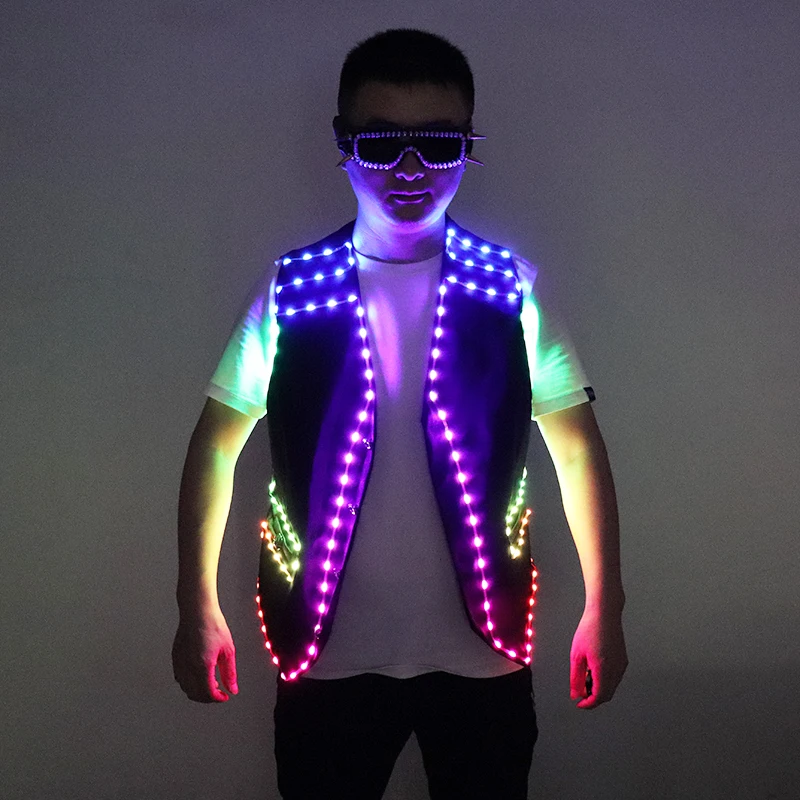 Colorful LED Luminous Vest Bar Clothing Jacket DJ Singer Dancer Performer Stage Waiter Clothes Glowing costume